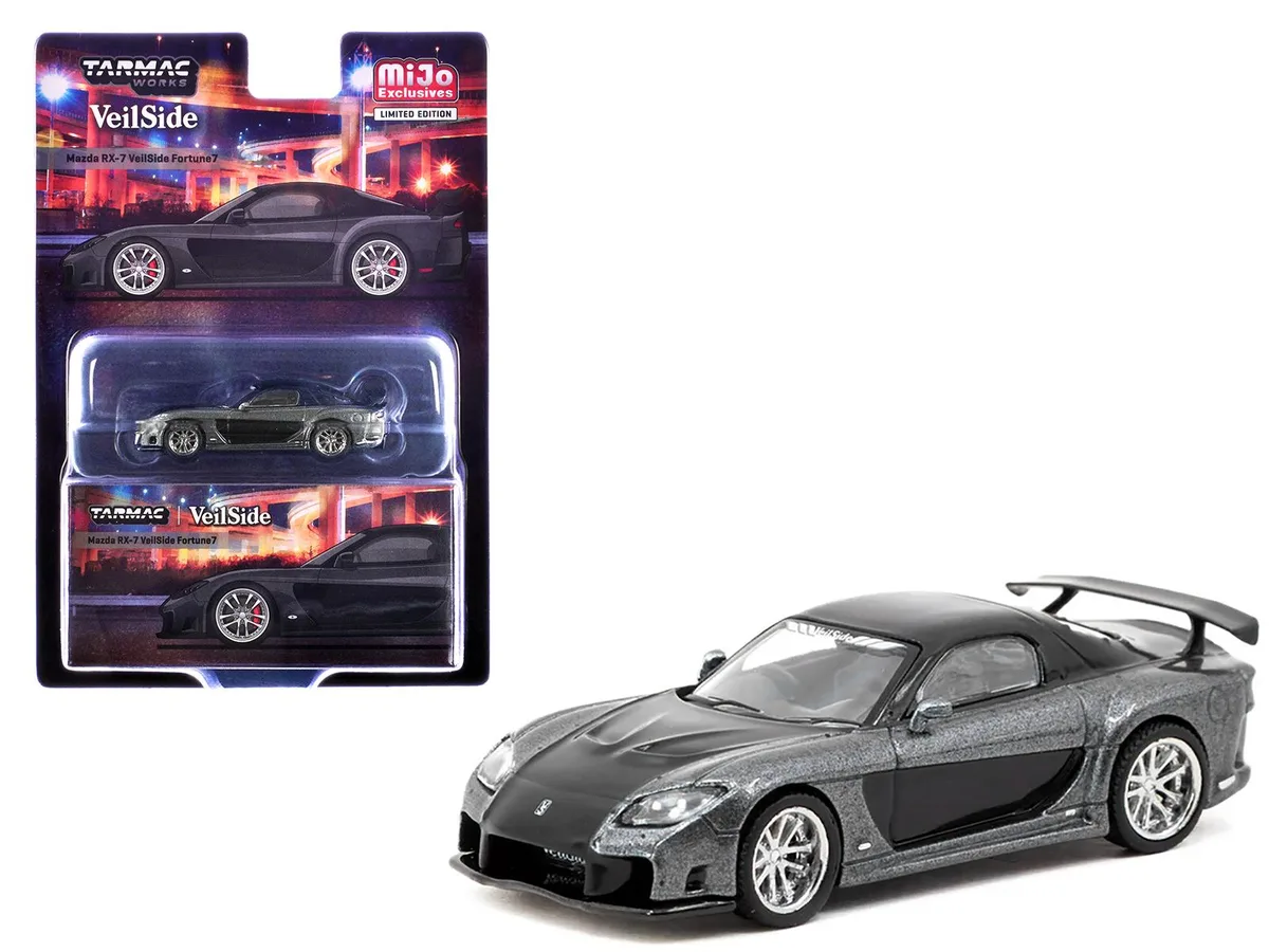 Tarmac Works Tarmac Works Mazda RX-7 VeilSide Fortune7 RHD Gray Metallic Black Global64 1/64 Diecast Hobby Collectible — product photo