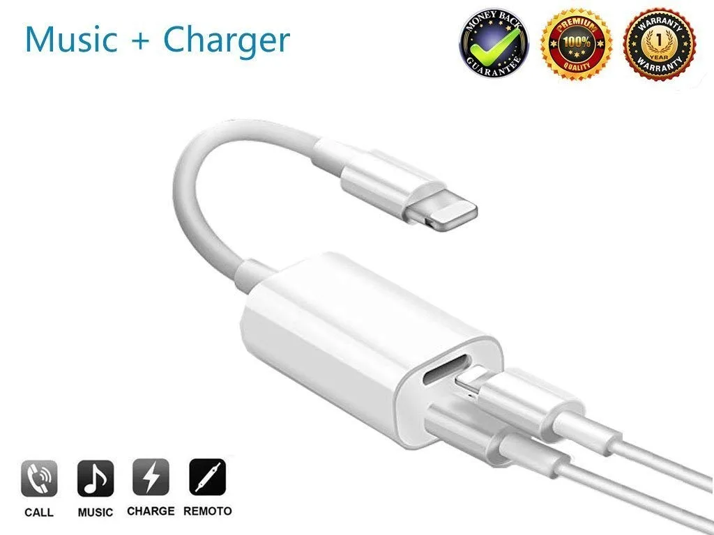 White compact Lightning splitter with two female ports side by side