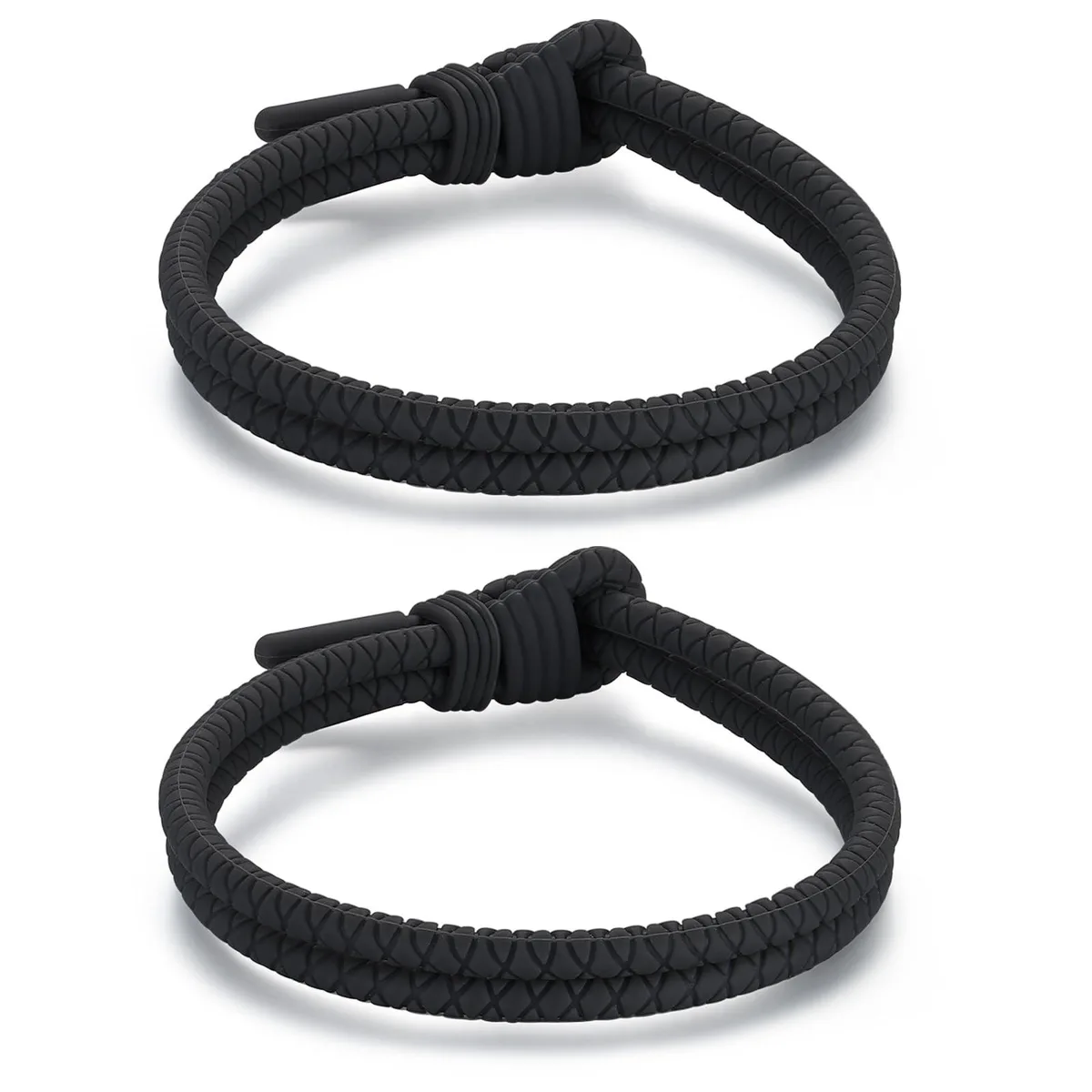  Metzm Adjustable Silicone Braided Rope Bracelet 2Pcs Black — product photo