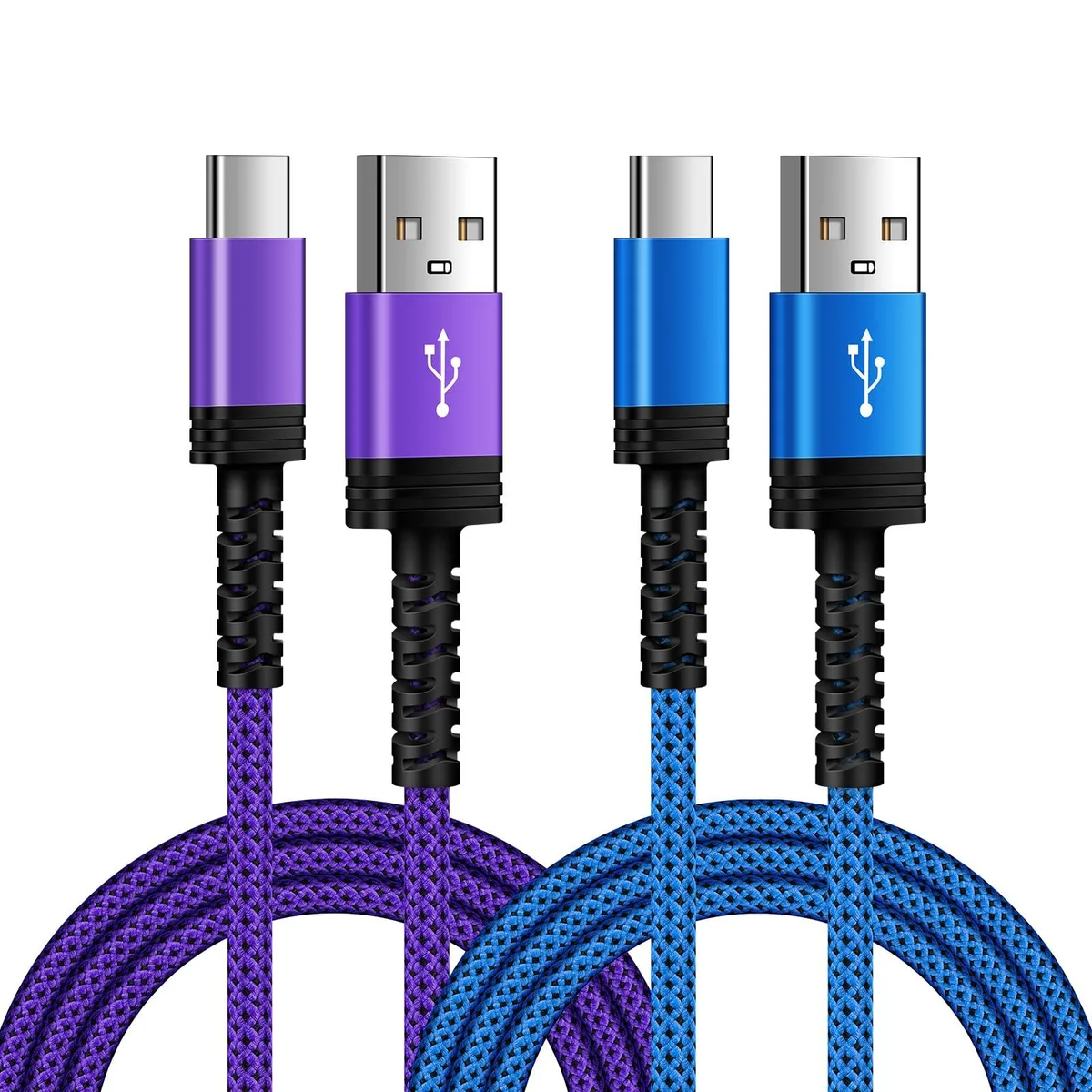 GE USB-A to USB-C Braided Cable 3 ft 2-Pack Blue Purple — product photo