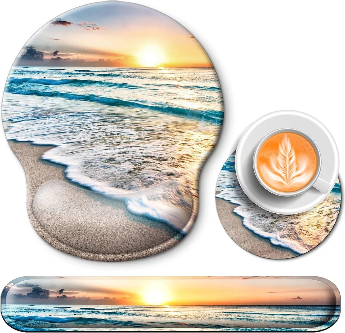 Emerson Emerson Wrist Rest Set Gel Mouse Pad Keyboard Rest Coaster Beach 9.9x9 17.7x3.5 3.95x3.95 — product photo