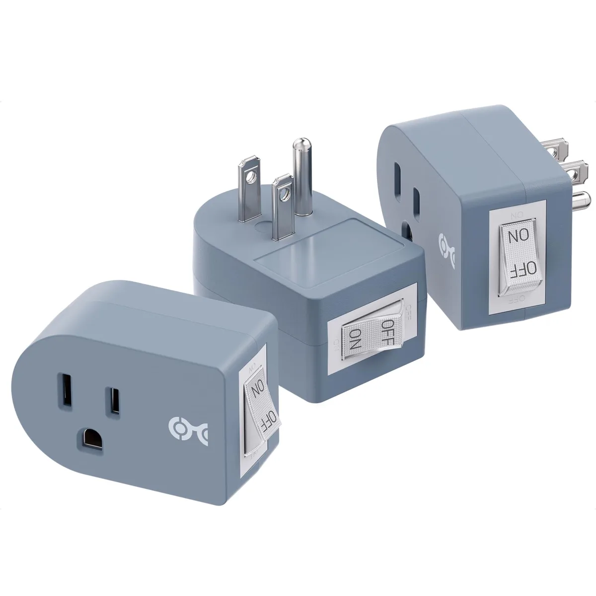 Three gray single-outlet wall switches with LED indicator lights