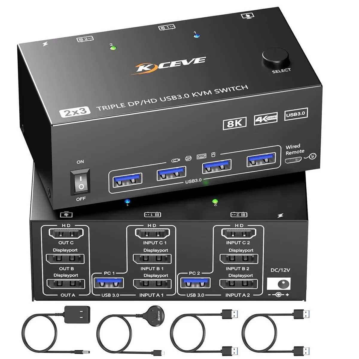 WRIARICH WRIARICH 203DH KVM Switch 3 Monitors 2 Computers HDMI 2 DisplayPort 8K@60Hz 4 USB 3.0 — product photo