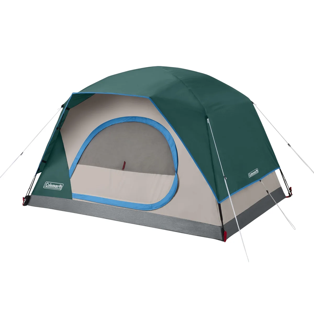 Evergreen rectangular tent with fiberglass poles and rainfly, carry bag included