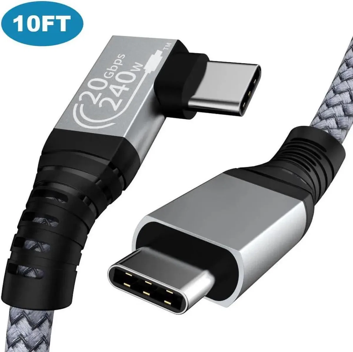 Vszerda Vszerda 240W USB C to USB C Cable 10ft 90 Degree Right Angle Thunderbolt 3 20Gbps 4K@60Hz — product photo