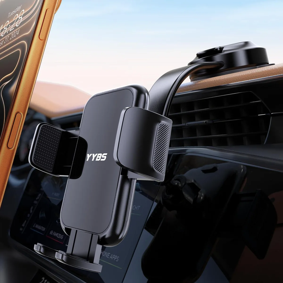  YYBS phone mount 360° adjustable aluminum arm black — product photo