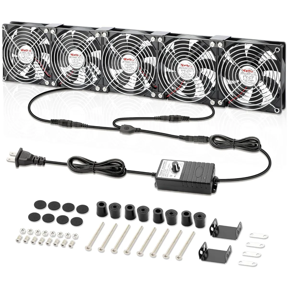 TAURKENAM TAURKENAM 5x 120mm Server Rack Fan Kit 23.6in 85CFM Dual Ball 18-37dBA AC Plug Speed Control — product photo