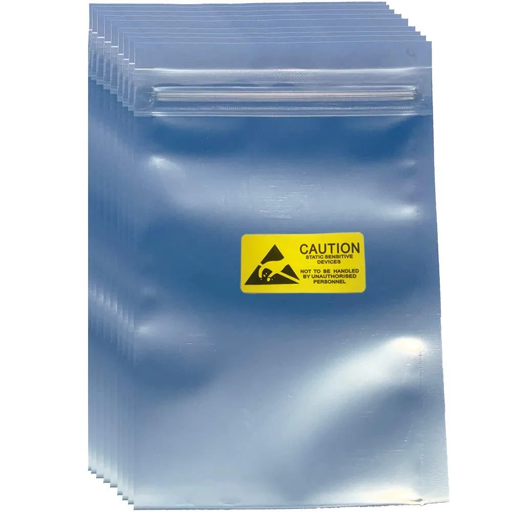 Pack of 100 black resealable anti-static bags with labels, 3.93 by 5.9 inches