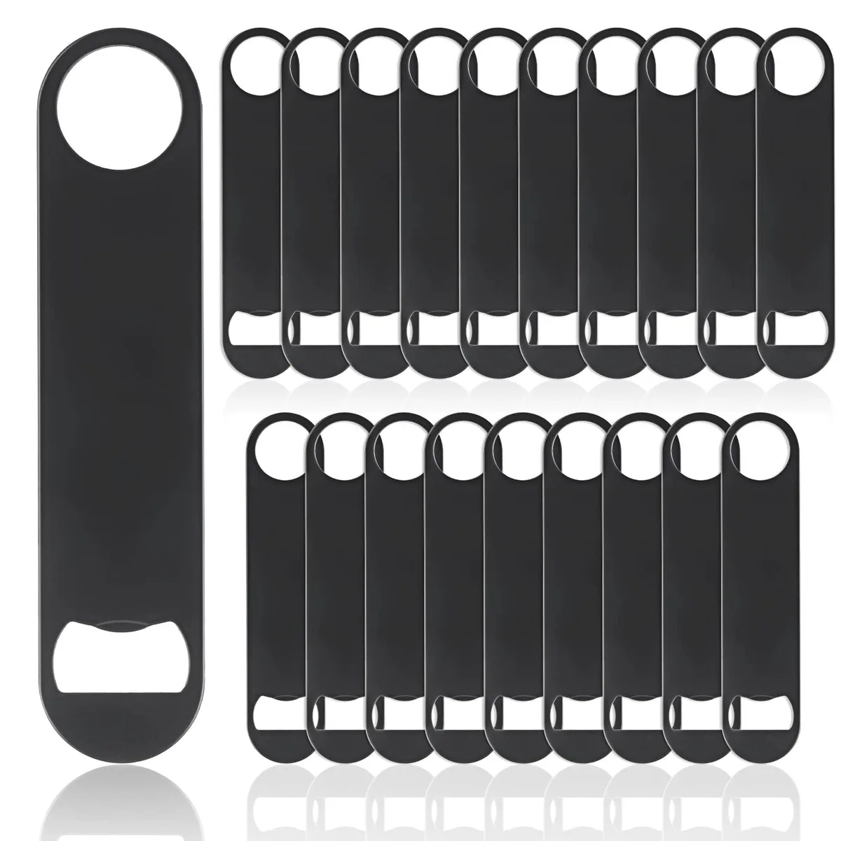Twenty stainless steel flat bottle openers, 7 inch silver metal with double-ended design