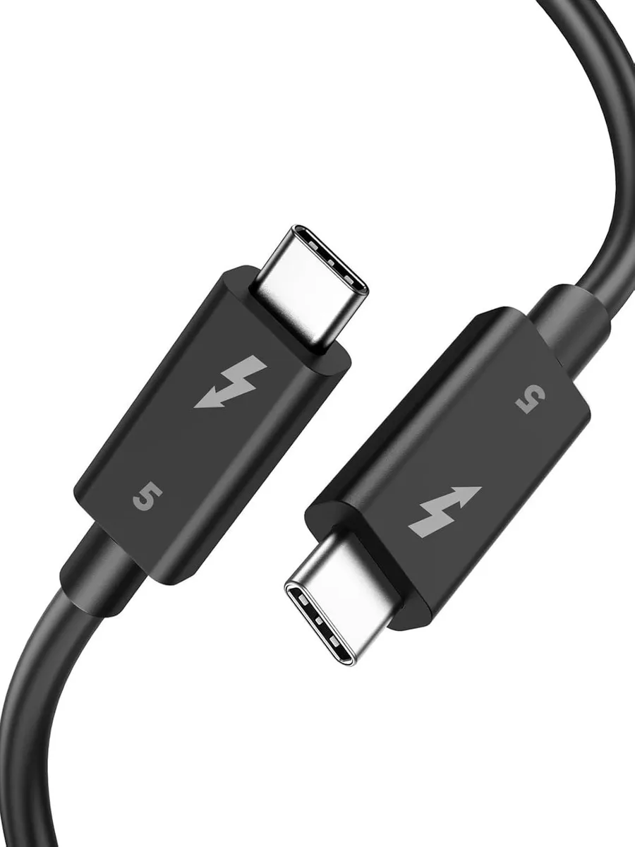 Black Thunderbolt 5 USB-C cable, 3.3 ft, woven jacket