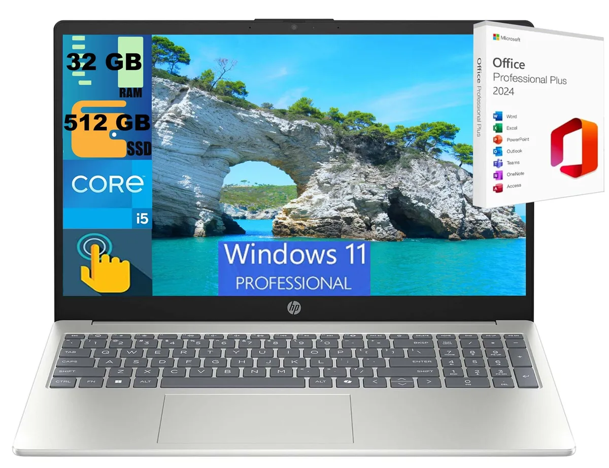 HP HP 15 laptop Intel Core i5-1334U 10-core 32GB 512GB 15.6" FHD touchscreen Silver — product photo
