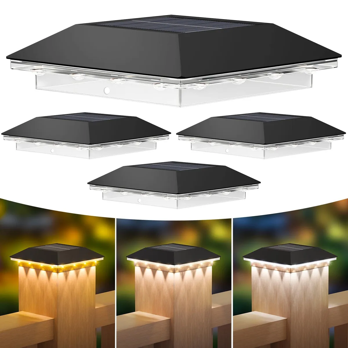  ZT03 Solar Post Light 4 Pack 16 LED 3 Modes IP44 5.5 in Black — product photo