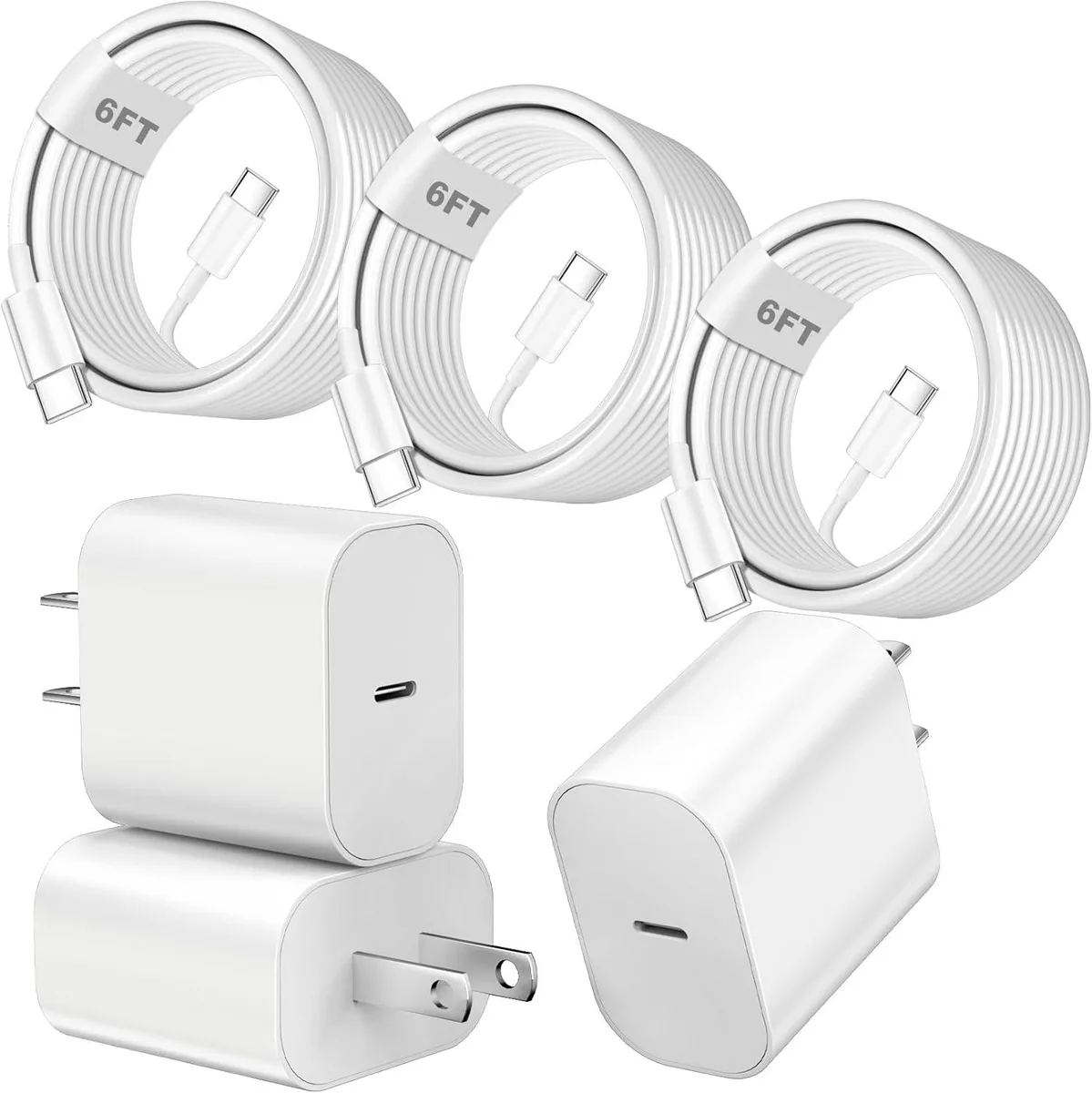 ONITOON ONITOON 20W USB-C Charger 3-Pack 6FT Cables iPhone 17 16 15 Pro Max Air Plus e — product photo