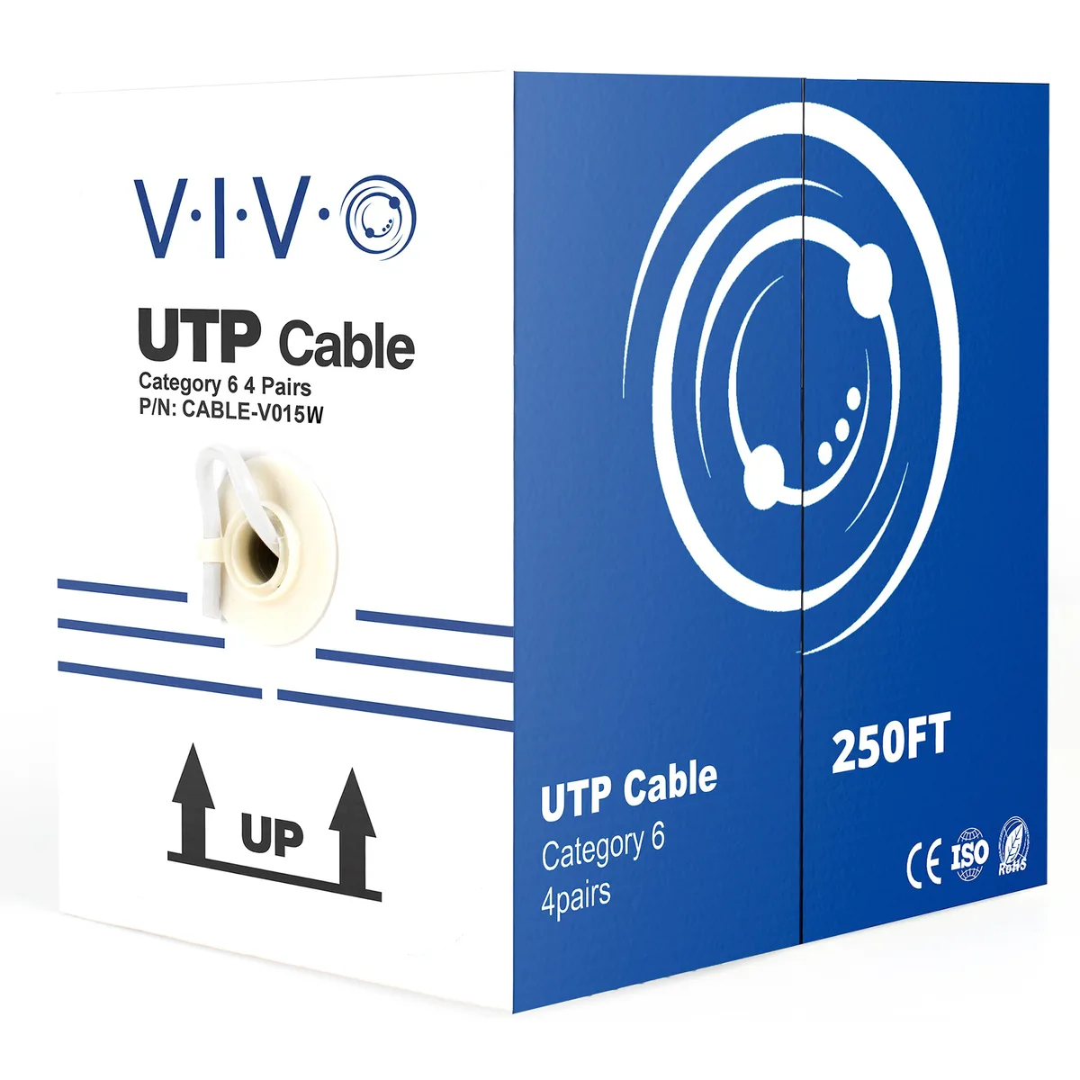 VIVO VIVO 250ft Cat6 UTP Bulk Cable 23 AWG CCA White — product photo