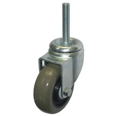 Swivel stem caster with 3-1/2 inch polyurethane wheel, zinc plated steel frame, threaded stem