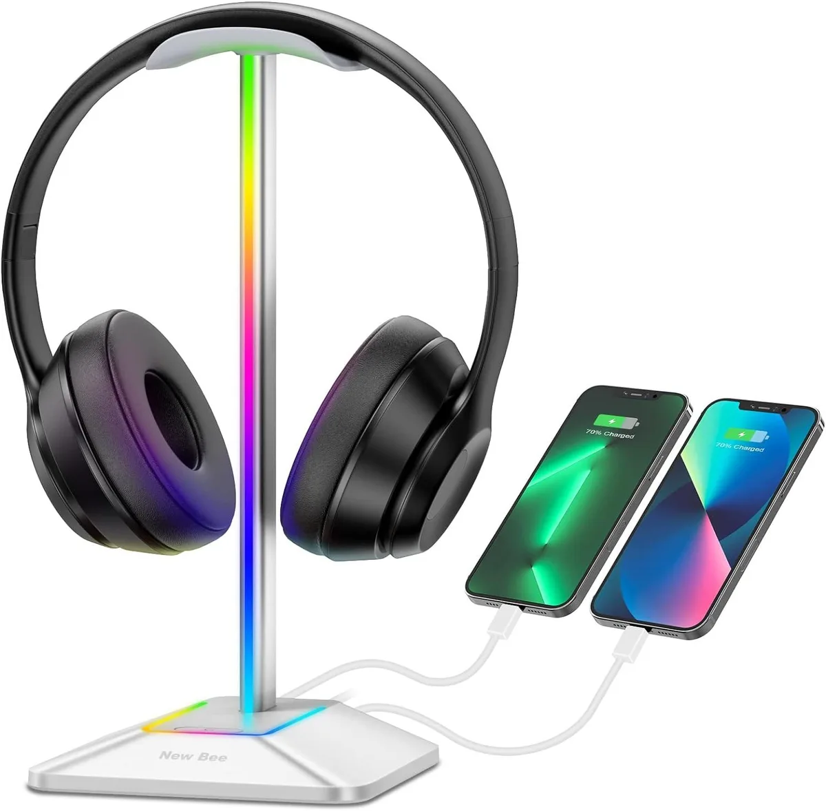 Mickey Technology Mickey Technology RGB Headphone Stand Silver USB-C USB 7 Light Modes — product photo