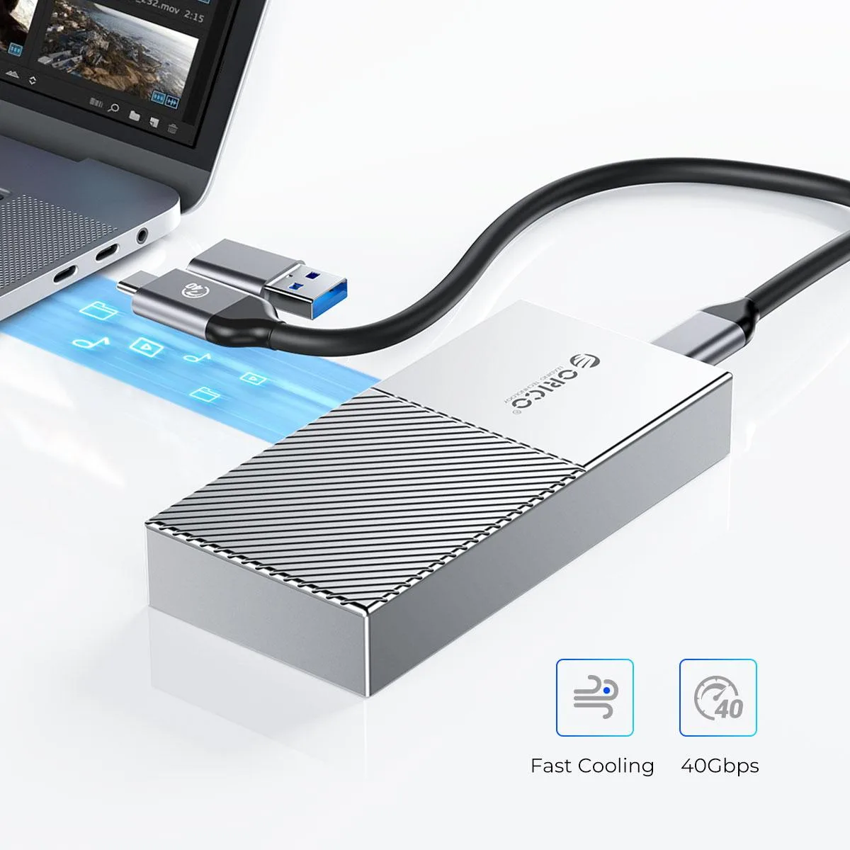 Orico Orico M208C3 USB 4.0 40Gbps M.2 NVME Enclosure Silver — product photo