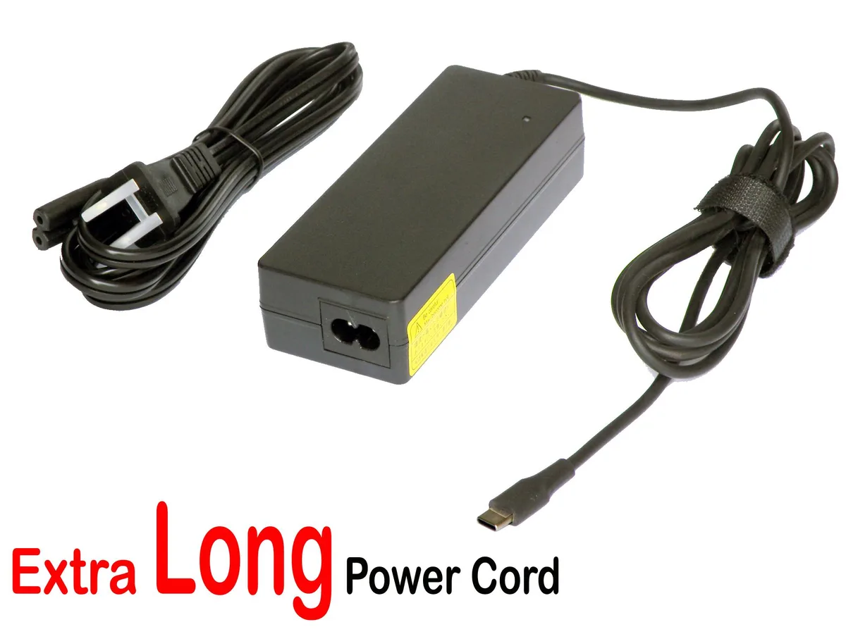 Compact black USB-C power brick with long detachable AC cord