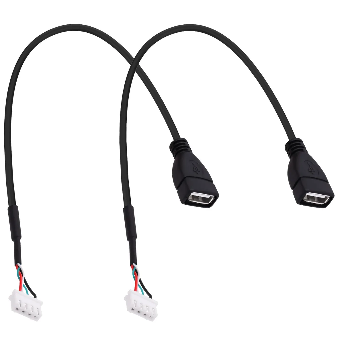 Black 30 cm USB A female to XH2.54 4-pin adapter cable, PVC jacket, two pieces