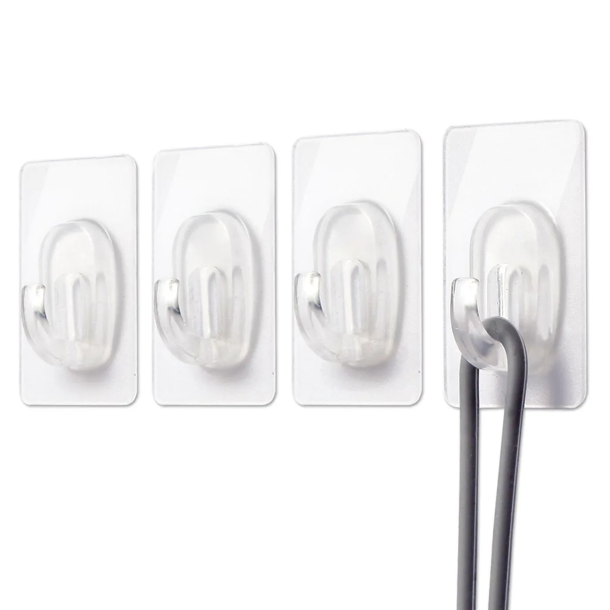 Clear mini adhesive wall hooks, 27 small transparent pieces with sticky backing