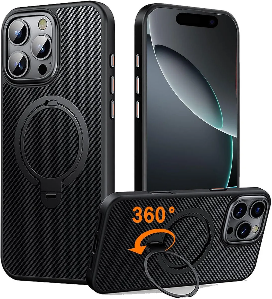 BONAEVER BONAEVER iPhone 16 Pro Case MagSafe 360° Stand 6.3 Inch Black — product photo