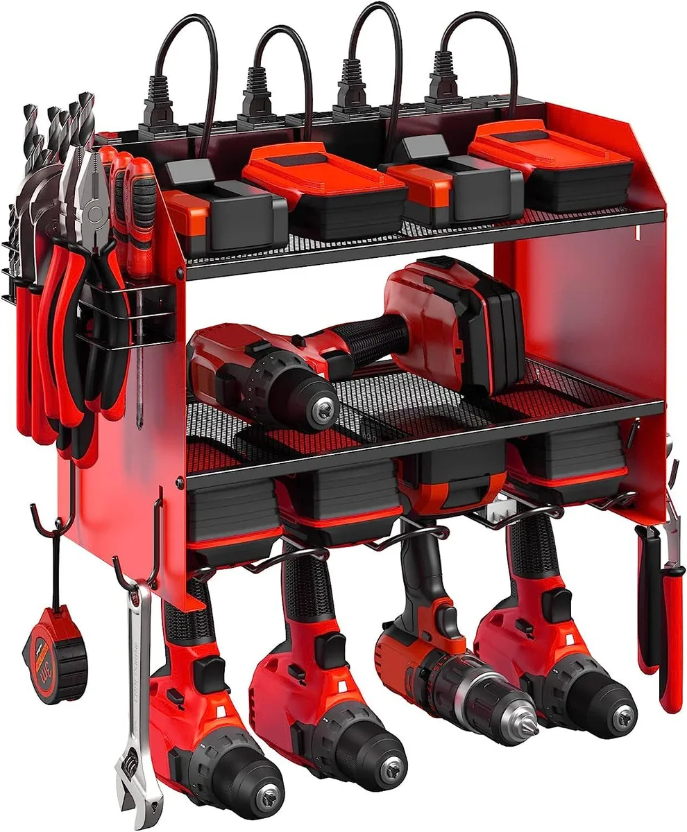 BFKK BFKK Modular Power Tool Organizer Wall Mount with Charging Station Red tool storage — product photo