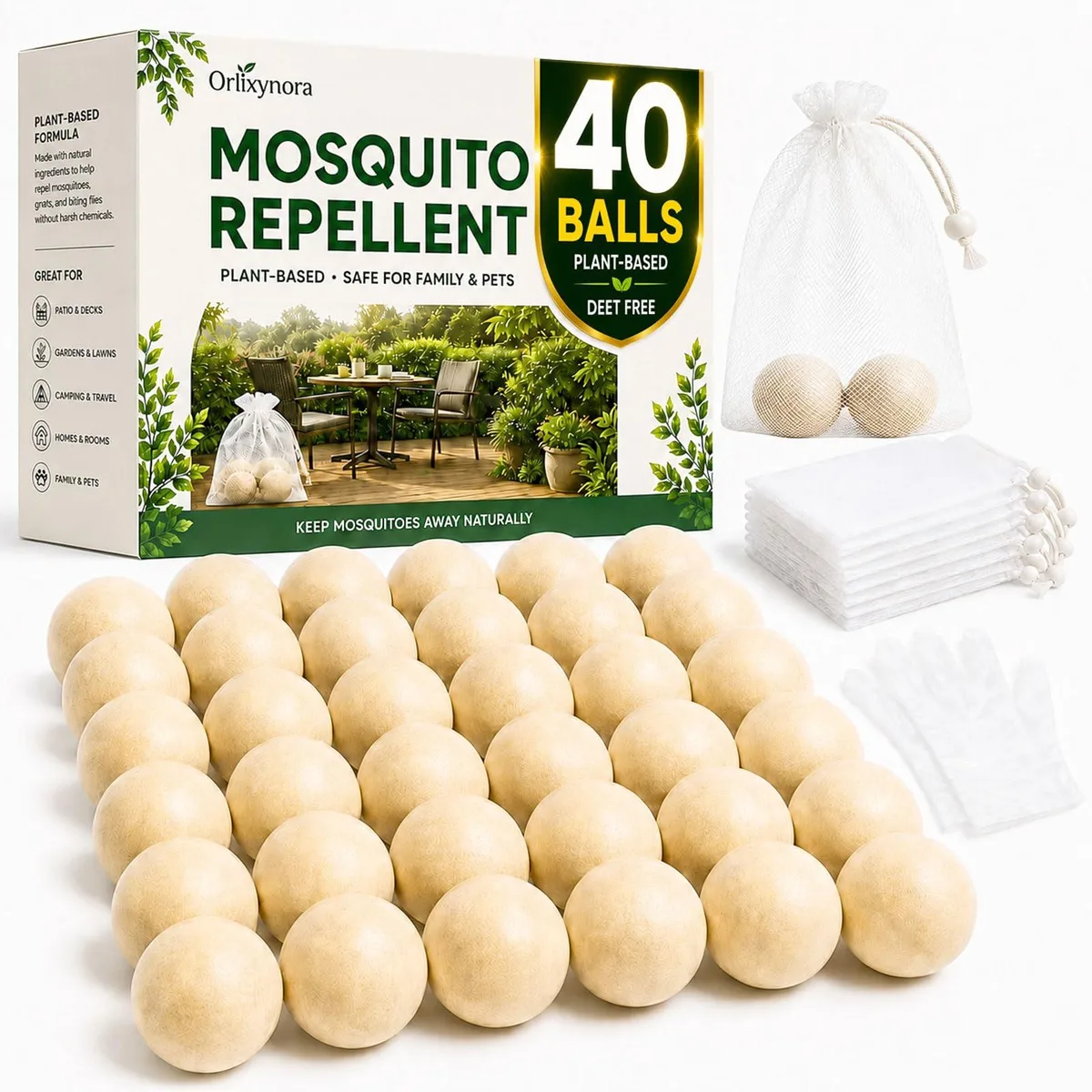 Forty small round balls in a pack
