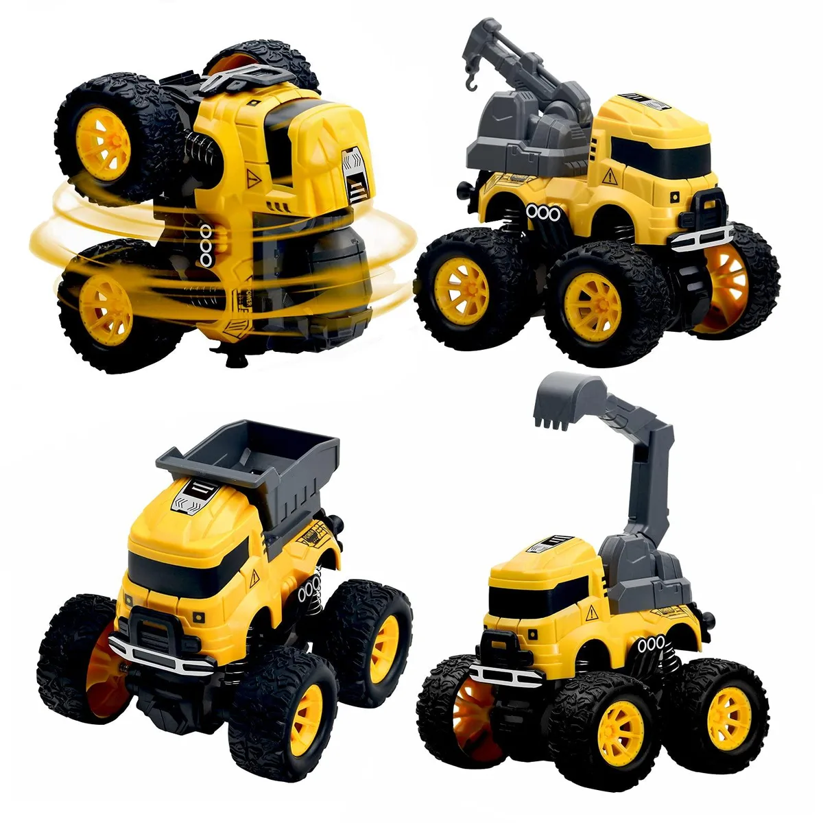  PIIOSER Construction Monster Truck Toys 4 Pcs Friction Powered 360° Stunt — product photo