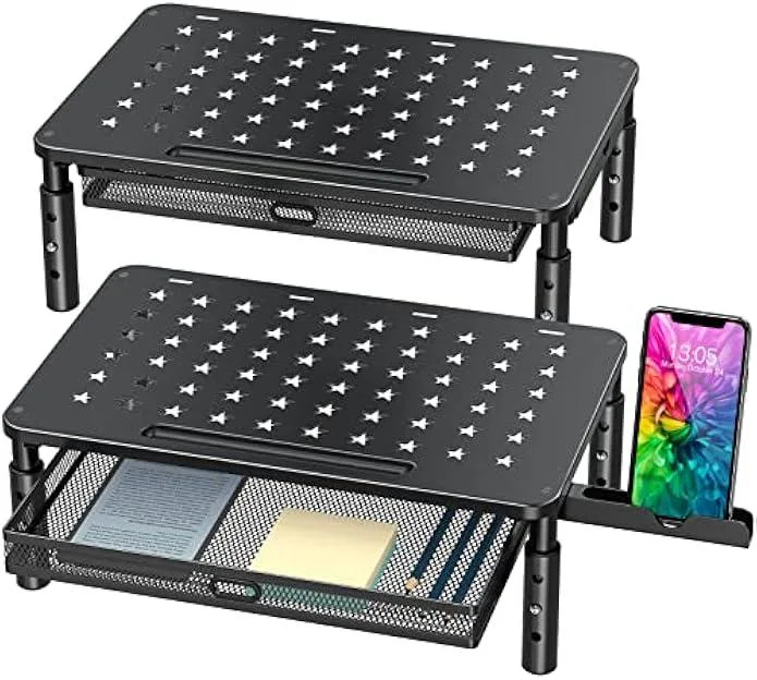 TAURKENAM TAURKENAM 2 Pack Monitor Stand Riser Metal Drawer 3 Height Adjustable 4.13 4.92 5.71 Office Equipment — product photo