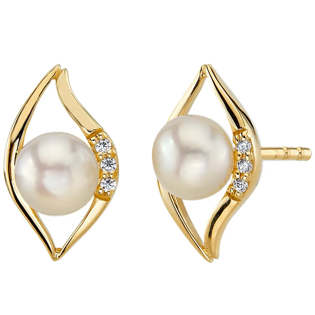 Oravo Oravo 14K Yellow Gold Freshwater Pearl Leaf Stud Earrings 5.0mm — product photo