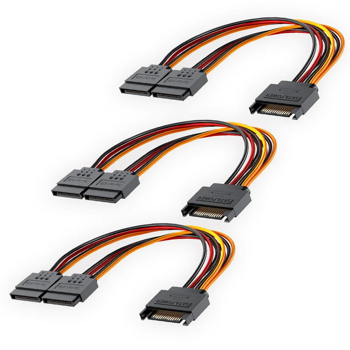 BUCIER BUCIER 3-Pack 15 Pin SATA Power Splitter Cable 8 Inch Male to 2x Female — product photo