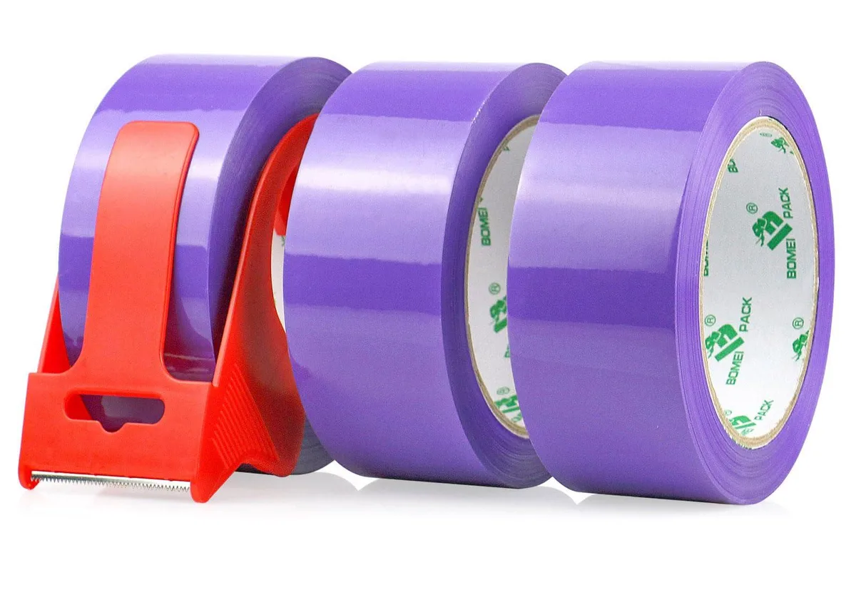 3 Rolls Purple Heavy Duty Packing Tape with red Dispenser 1.88 Inches x 55Yards 2.5mil — product photo