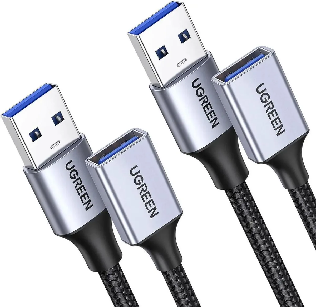 Two grey braided USB-A extension cables coiled together
