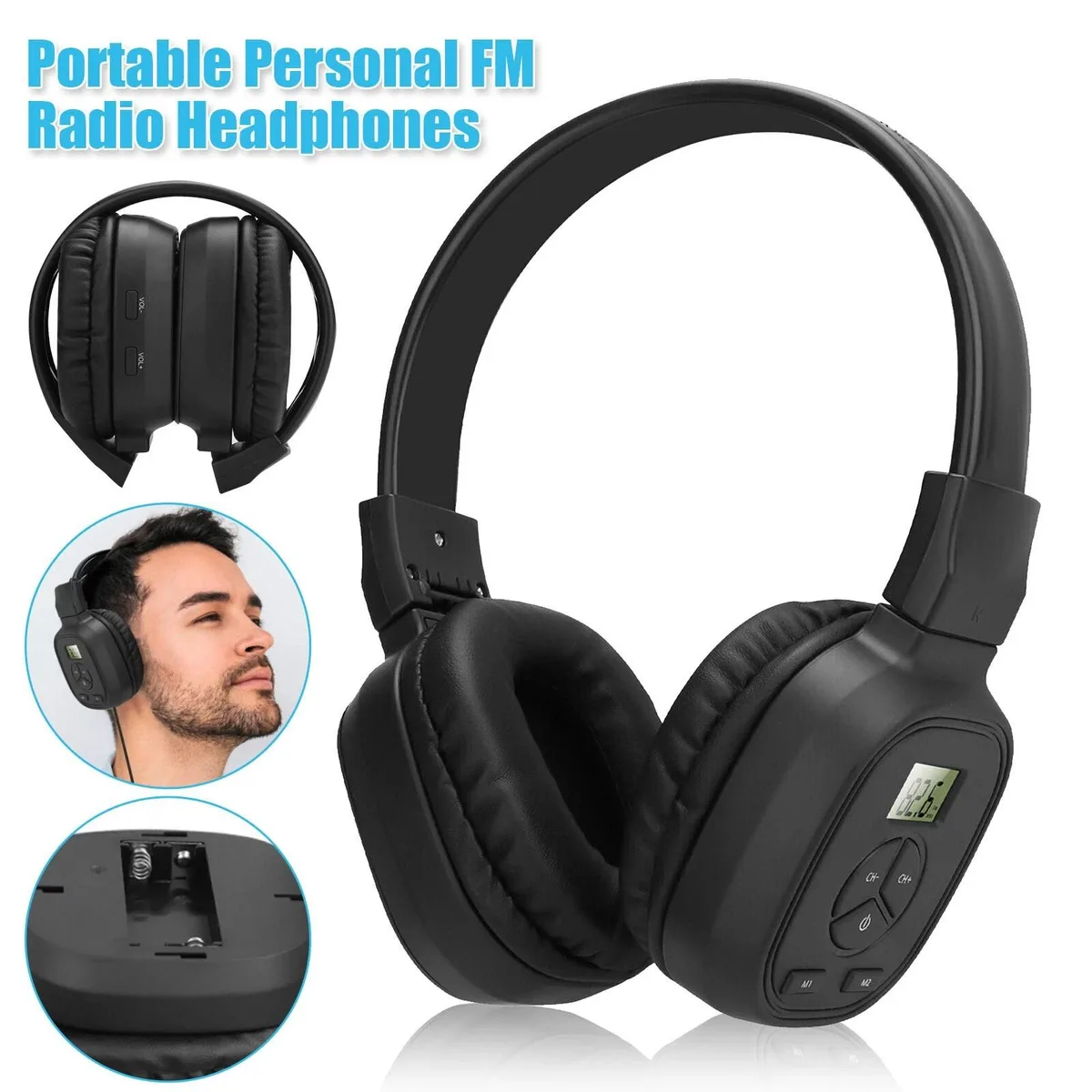 RAYBESTOS UNBRANDED RAYBESTOS UNBRANDED Portable FM Radio Wireless Headphones Over-Ear Foldable Black — product photo