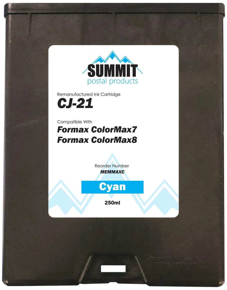 Summit Postal Products Summit Postal Products CJ-21 Cyan Ink Cartridge 250 ml — product photo