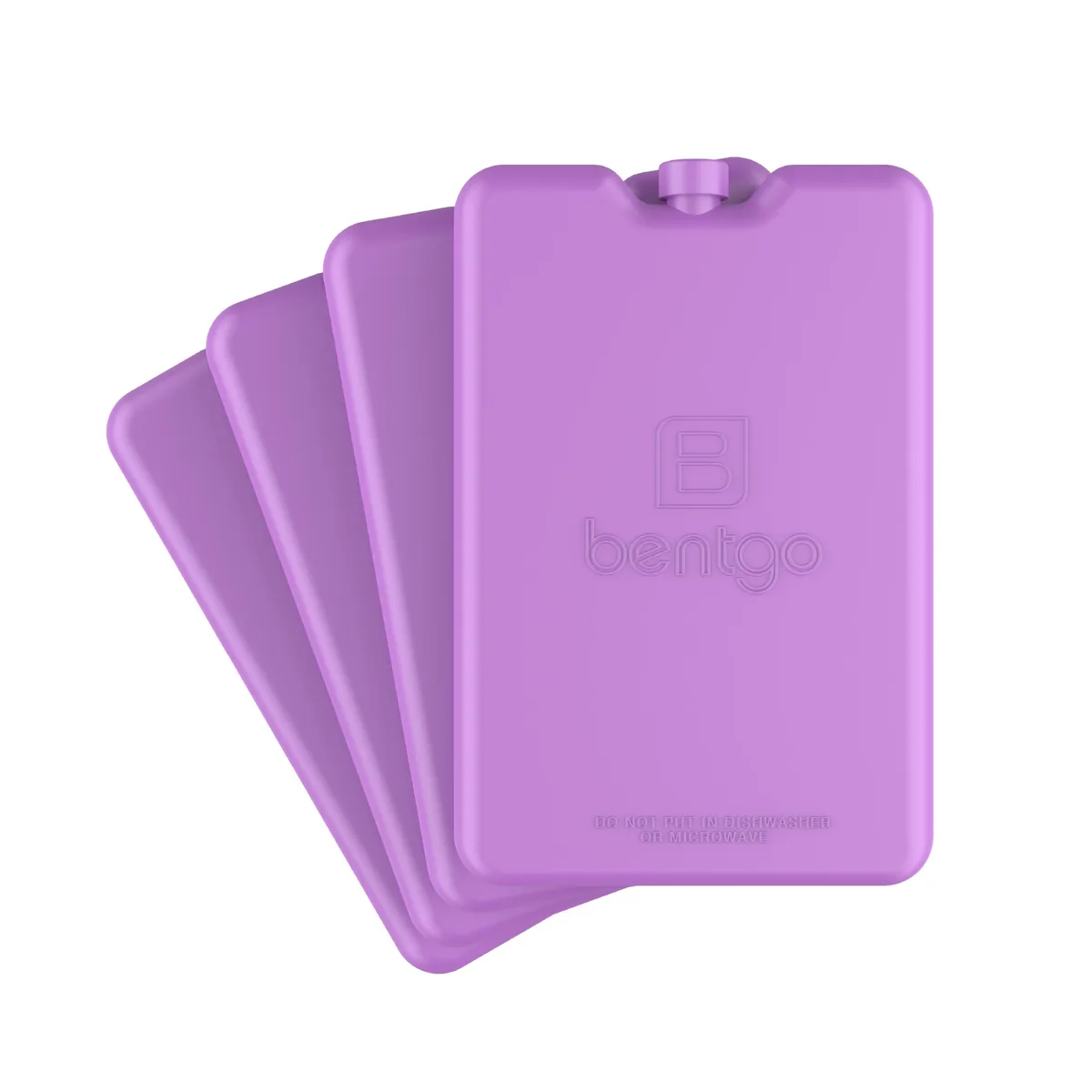 Four slim rectangular purple ice packs stacked together