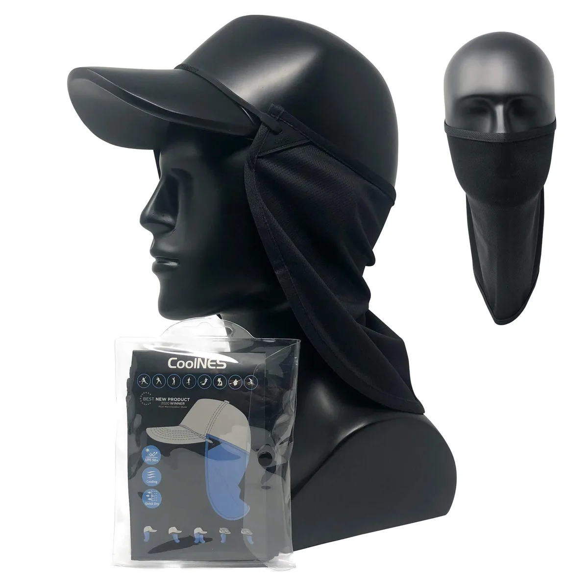  CoolNES Neck Face Drape UPF 50+ Black 26cm 18cm Silicone Bands — product photo