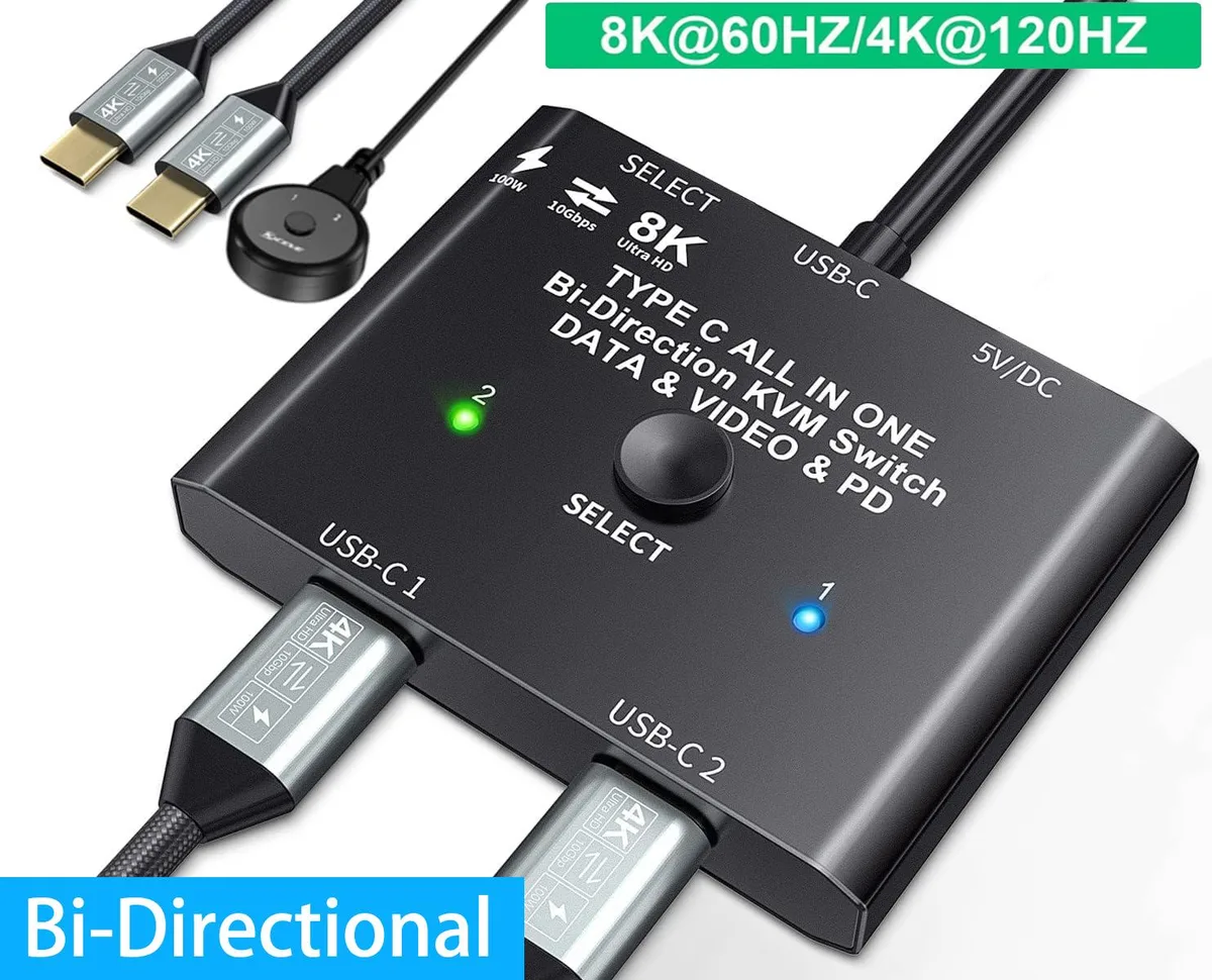 IHDAPP IHDAPP C201 USB-C KVM Switch 8K 60Hz 4K 120Hz 10Gbps 100W Bi-Directional 2 Ports — product photo
