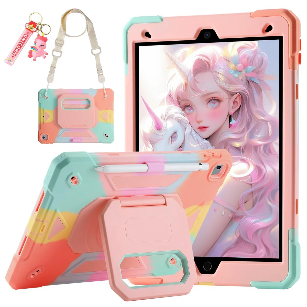 Speck CQ10.2-001 iPad 9th/8th/7th Gen 10.2 inch Shockproof Case with 360 Rotating Stand Pencil Holder Strap — product photo