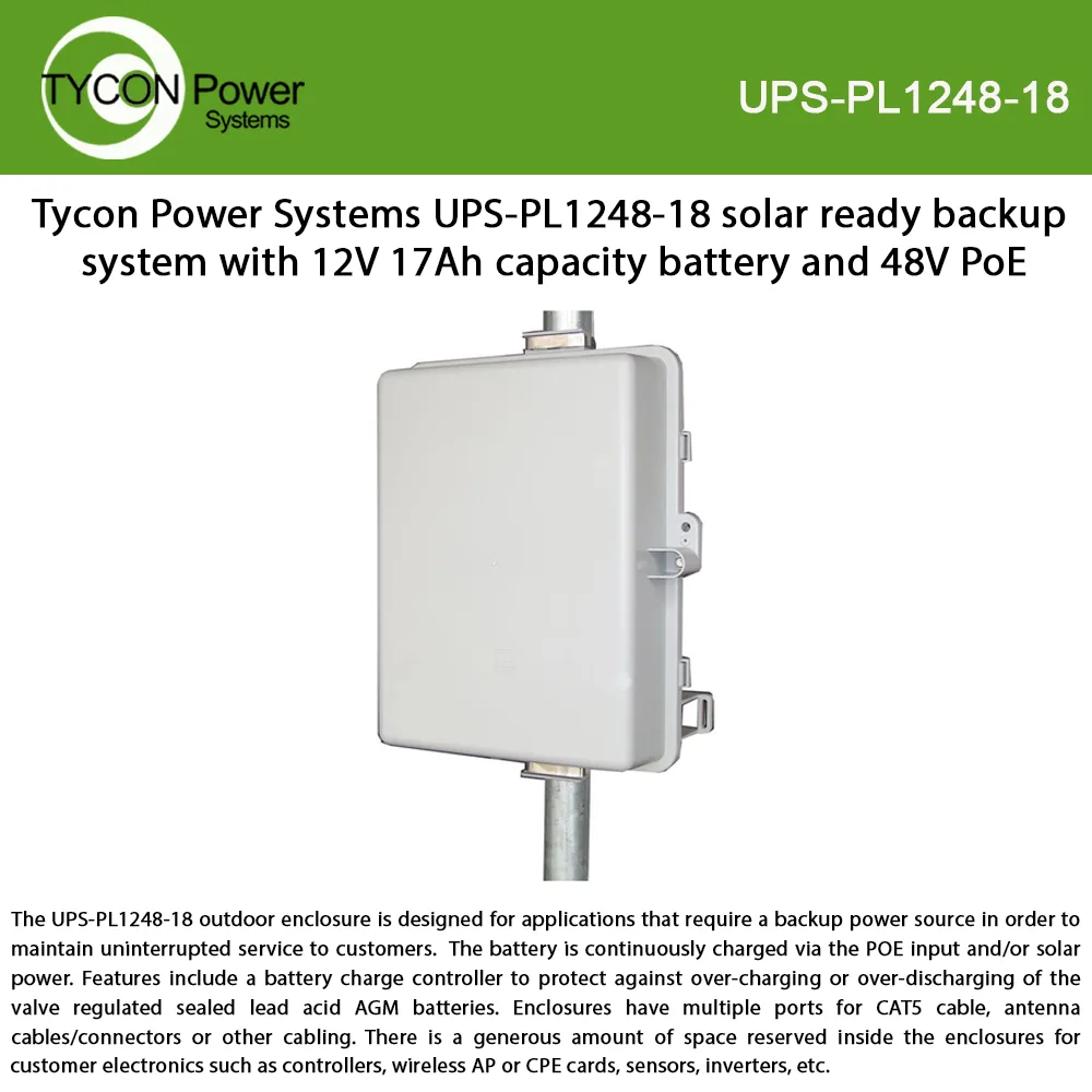 Tycon Power Systems Tycon Power Systems UPS-PL1248-18 12V 17Ah 48V PoE solar backup — product photo
