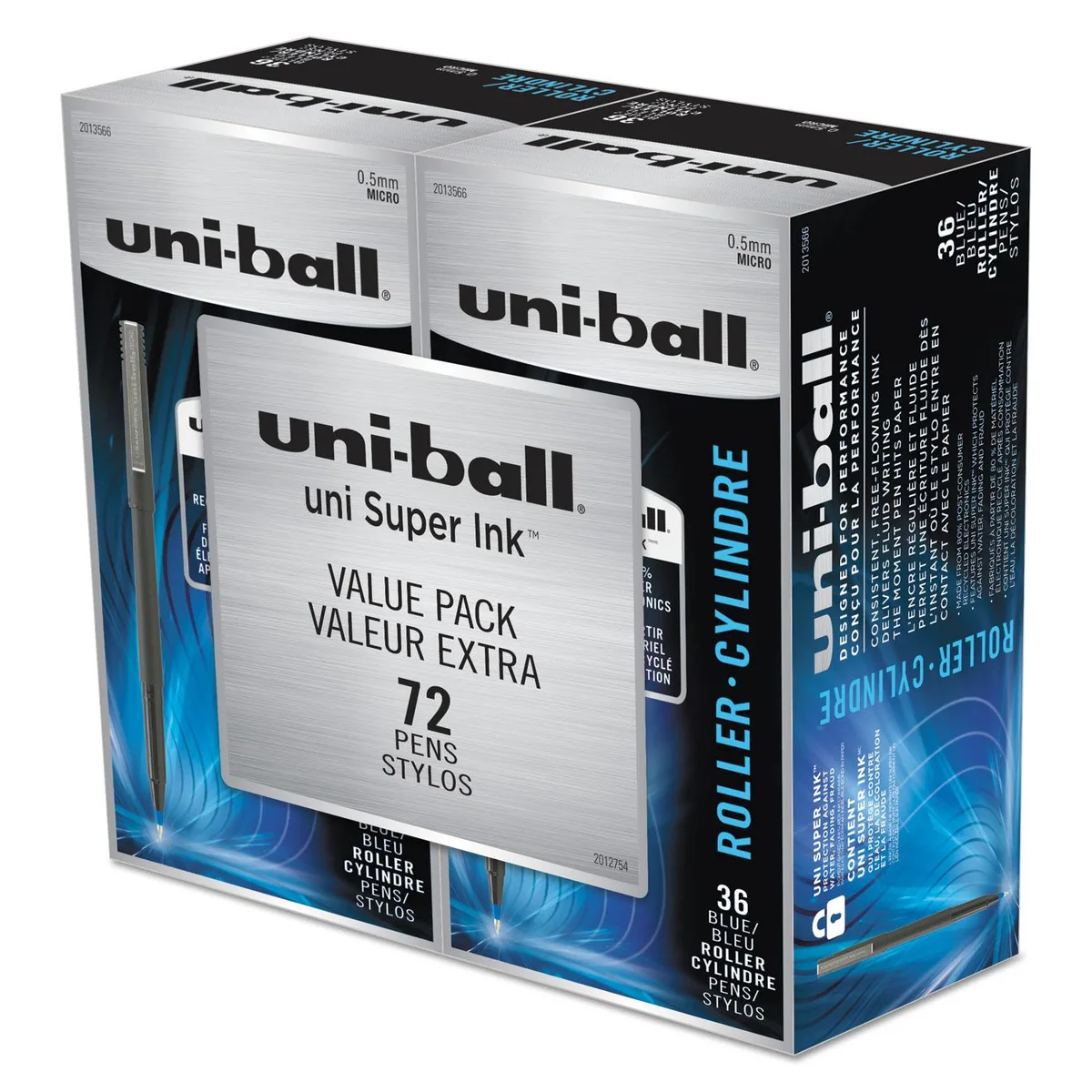 Sanford Sanford UBC2013566 uni-ball Stick Roller Ball Pen Micro .5mm Blue Ink Black Barrel 72/Pack — product photo