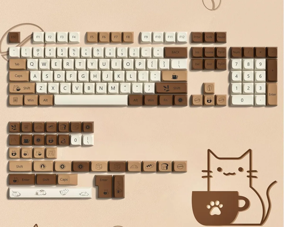 BFKK BFKK Double Shot PBT XDA Keycaps 140-Key Coffee Cat Set — product photo