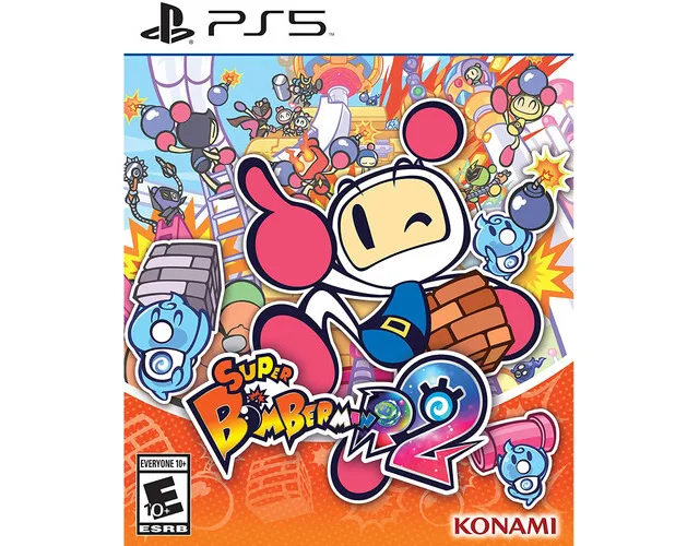 Blue PS5 game case with Super Bomberman R 2 cover art