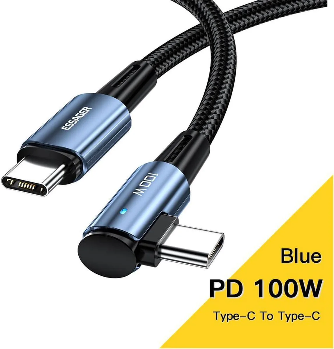 SMUGDESK SMUGDESK USB C Cable 100W 480Mbps L-Shape Blue 6.6ft 2-Pack — product photo