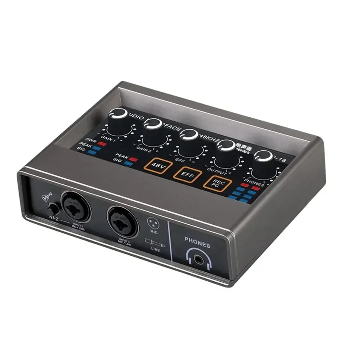 Compact black audio interface with touch screen and XLR ports