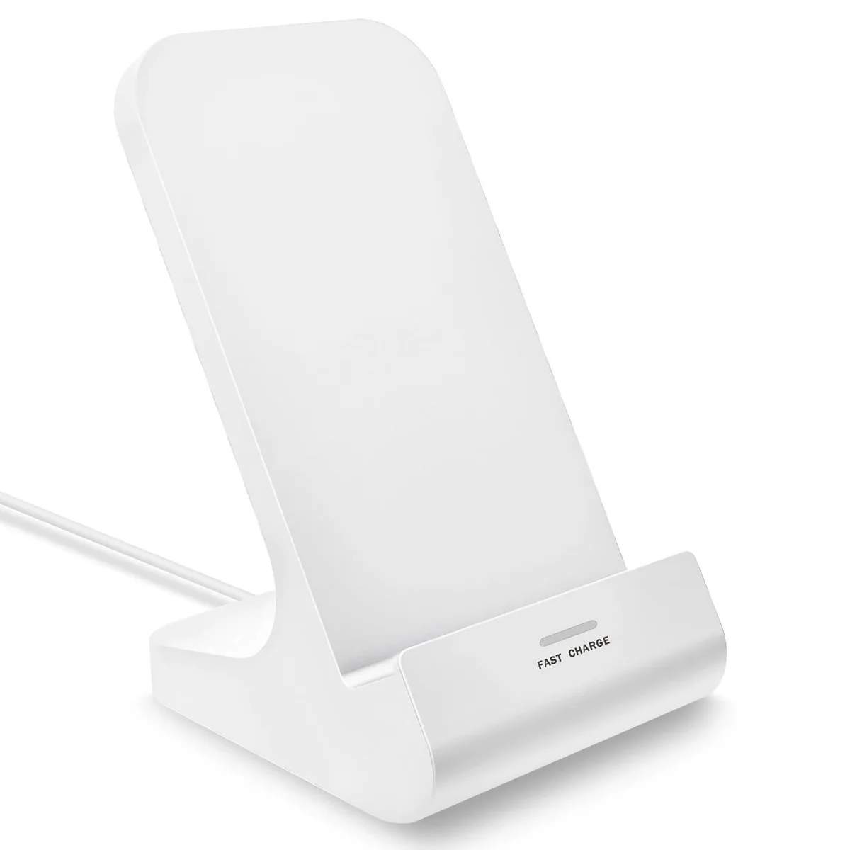 White wireless charging stand with dual coils and 4.26ft cable