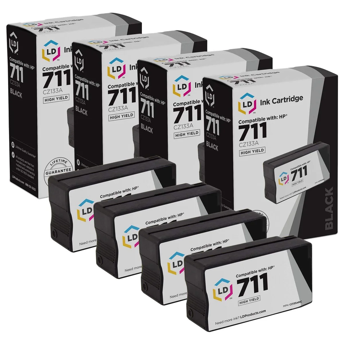 LD Products LD Products HP 711 CZ133A High Yield Black Ink Cartridge 4-Pack — product photo