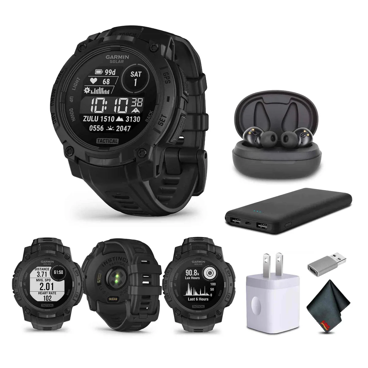Garmin Garmin Instinct 3 Tactical Edition 45mm Solar Bundle with Air Pro TWS EarBuds — product photo
