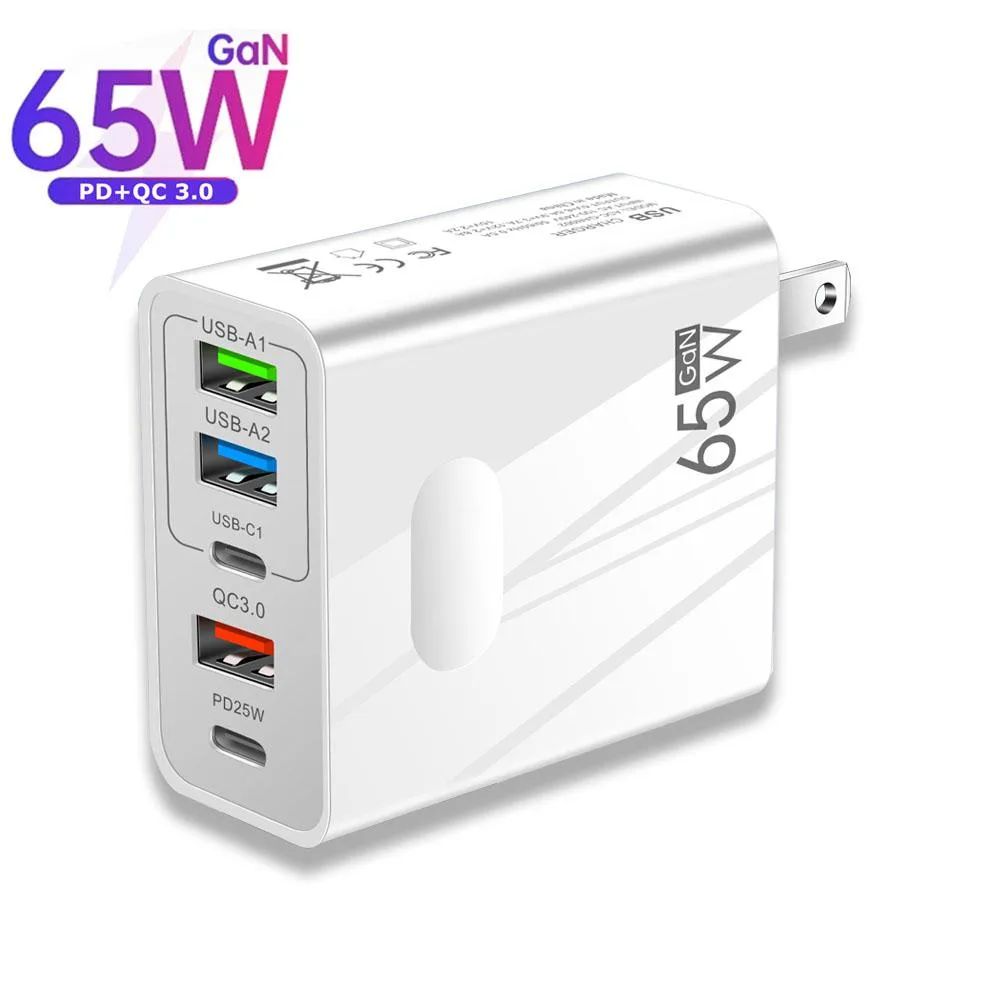 LUOM LUOM A502 5-port 65W GaN charger multi plugs mobile phone quick Xiaomi Samsung white — product photo