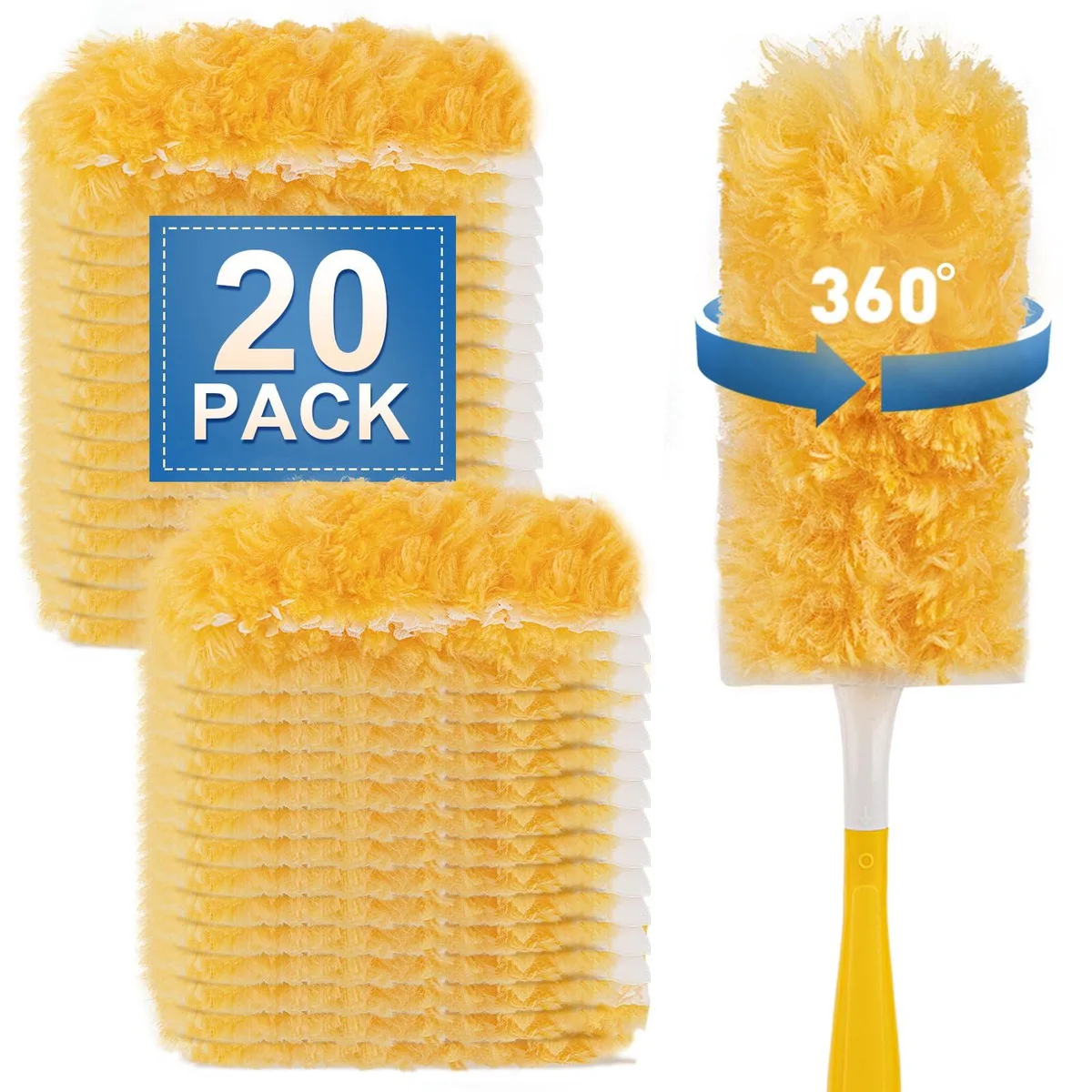 A pack of 20 white fluffy duster refills in clear bag